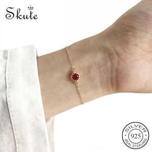 Charm Bracelets Skute Luxury S925 Sterling Silver Crown Red Corundum Simple Geometric Slim Thin Bracelet Gift For Women Fashion Jewelry Puls