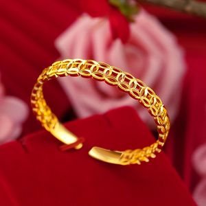 24KT Gold Armband Münze Armreifen Mode Frau Mädchen Geburtstag Hochzeitsgeschenk Einfache Push-Pull