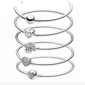 LoveRight Round Heart Charms Pan-Style 925 Silver Bracelets Women Girls Hand Chain Bangles Beads Jewelry Making Gift