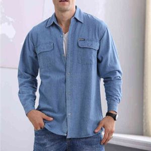 2019 new spring and autumn men's soil slim long-sleeved large size denim shirt men's long-sleeved thin coat G0105