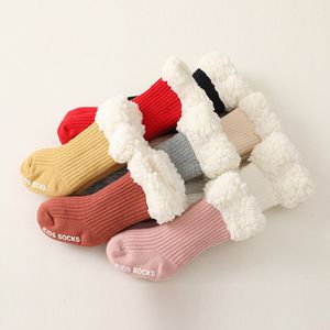 Winter Lamb Velvet Children's Floor Socks Ribbed Solid Plus Thick Warmer Non-Slip Baby Sock M3907