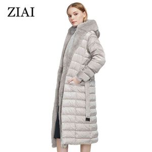 Зия зима мода женское пальто женщины длинные теплые куртки пояса с кроликом меховой меховой воротник AR-7518 211221