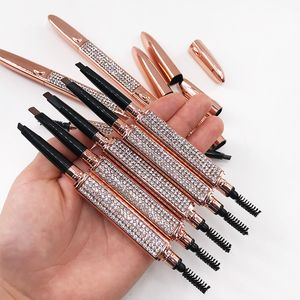 Waterproof Eyebrow Pencil Long-lasting Double-headed Automatic Dark Brown Eye Brow Pencils for Makeup with Brushes