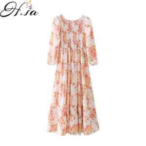 H.SA Europeia e Americana Summer Wind Feminina Floral Voltar V-Puxar Vestido Elástico 21169 210716