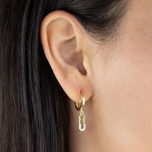 Hoop & Huggie GS 925 Sterling Silver Earrings With Safety Pin Shape Zircon Crystal Pendant Earring For Women Gold Color Fine Jewelry