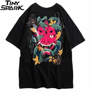Хип-хоп футболка мужская змея призрак футболка Harajuku Streetwear Tshirt хлопок с коротким рукавом летние топы TEE HIPHOP назад напечатаны 210716