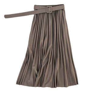 Skeblingbling Spring Autumn Fashion Women 's High Waist Pleated Soly Moll Rall Length Elastic Skirt Promotions Lady Black Pink 210311