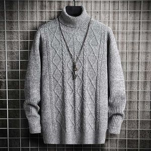 White Sweater Hombre Turtleneck Coarse Wool s Streetwear Fashion Pure Color Men Pullover Harajuku Y0907