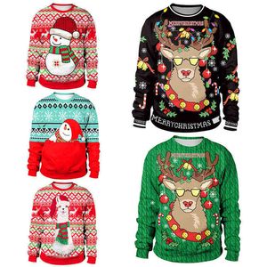 Jesień Zimowa Odzież 2021 Brzydki Świąteczny Sweter do Prezentu Santa Elf Funny Pullover Kobiet Męskie Koszulki i swetry Topy Y1118