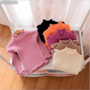 Baby Sweater Ruffle Garotas de Turtleneck S de malha criança para menina de algodão de lã crianças s pulôver 211201