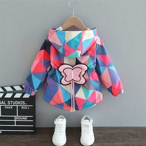 Girl's Jackets Outerwear Cartoon Butterfly Pattern Breathable Geometric Rhombus Children Coats Clothing Color Contrast 211204