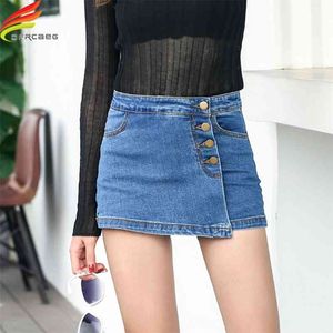 High Waist Denim Shorts For Women Summer Skorts Skirts Slim Blue Short Jeans Vintage Short Skort Ladies High Quality Sale 210625