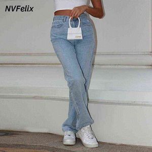 Classic Straight Baggy Jeans For Women Fashion Casual Blue Ripped Mom High Waist Denim Trousers Wide Leg Loose Pants 211129
