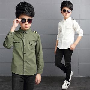 Camicie da ragazzo per bambini Primavera Autunno Ragazzi Camicia bianca Manica lunga Ragazzi adolescenti Uniforme scolastica Bambini Vestiti con fiocco 4 8 12 15Y 210306