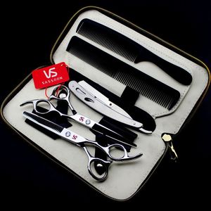 XMQ-02 6.0-inch 62HRC 6CR stainless steel cutting/thinning scissors set with Comb and scraper barber scissors kit with leather case