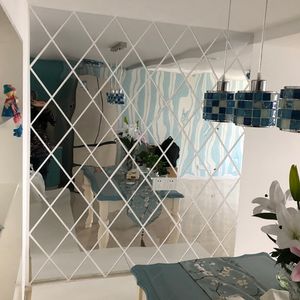 58pcs Diamonds Triangles Wall Art Acrylic Mirror Wall Sticker 3D DIY Wall Decals Art for Home Decor Kids Rooms Living Room 210308