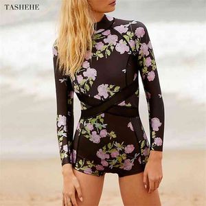 Sexy Rash Guard Badeanzug Bademode Langarm Bodysuit Frauen Badeanzug Beachwear Surfen Monokini Schwimmen Tragen 210611