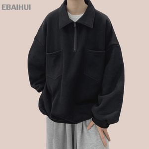 EBAIHUI Herren-Sweatshirt mit Revers und halbem Reißverschluss, Frühling und Herbst, langärmelig, einfarbig, All-Match-Pullover, High-Street-Freizeitmantel