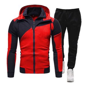 Sonbahar Kış Marka erkek Eşofman Takım Elbise Kapşonlu Ceket + Pantolon 2 Parça Erkek Hoodie Set Fermuar Parça Takım Elbise Erkek Spor Suit X0909