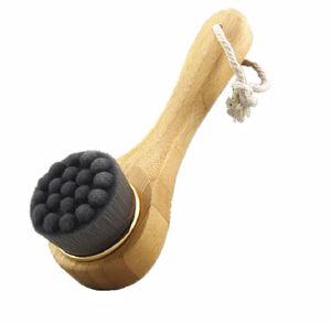 100st Bambuhandtag Fiber Face-Brush Spa Massage Penslar för torr hud ansikte rengöring borste sn5704