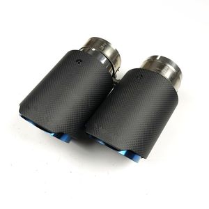 2PCS Car Styling Carbon Fiber Universal Auto Akrapovic Exhaust Pipe Tailtip End Tip Blue Stainless Steel Muffler Pipes