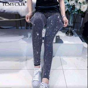 Korean Moda 2021 Jesień Kobieta Spodnie Nowe Hot Rhinestone Spodnie Kobiet Spodnie Kobiet Harajuku Slim Splupy Spadki Joggers Kobiety Y211115