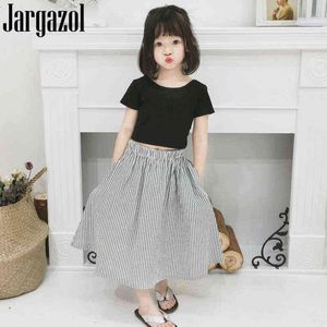 Summer Short T Shirt Crop Top and Triped Skirt for Baby Kid Clothing Sets Lovely Sets Children Basic Clothing Fashion Hot Style G220310