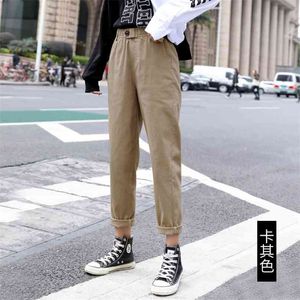 Bege Cintura Alta Calças Casuais Mulheres Solta Primavera Outono Mulher Coreana Calça Slim Harem Plus Size Nove 3xl 210607