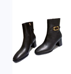 الأزياء الاتجاه كبير اسم أنبوب قصير السيدات الأحذية كثافة كعب جوفاء الجانب سستة جولة رئيس الجلود الجلد المدبوغ الكاكي أسود رمادي