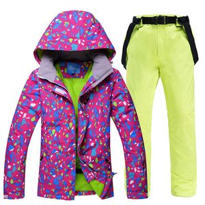 스키 재킷 스키 정장 여성 겨울 눈 의류 세트 두꺼운 방수 재킷 및 바지 -30도 스노우 보드 정장
