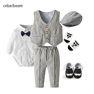 Zestawy odzieżowe Garnitury Baby Born Boy Set Bawełniany Bow Tie Romper Formalne Outfit Party Odzież Ubrania Ubierżawa