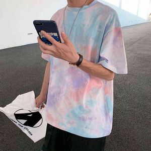 Camo T Shirt Men Fashion Tie-dyed Printed Casual Cotton Hip-hop Tshirt Men Streetwear Loose Short-sleeved T-shirt Man Tops G1229