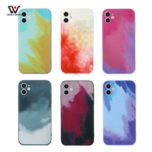 Casos impermeáveis ​​do telefone para o iPhone 11 12 x XR XS Max Silicone TPU Tinta Aquarela e Durável