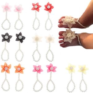 Flickor hår tillbehör baby anklets skor tillbehör fötter dekorerade pärla blomma elastiska fot sandaler nyfödda fotografi rekvisita armband