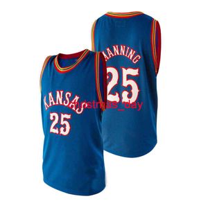 Stitched Custom Kansas Jay Danny Manning # 25 Retro Basketblå Jersey Män Kvinnor Ungdom XS-6XL