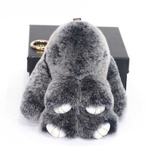 Fluffy Rex Rex Rabbit Fur Keychain Dla Kobiet Torebka Urok Biżuteria Wisiorek Cute Bunny Toy Car Key Metal Ring Talizman Dzieci Prezent G1019