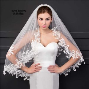 Elbow Length Veil in Stock Two Layers Appliques Lace Soft Tulle Wedding Bridal Veils with Metal Comb X0726