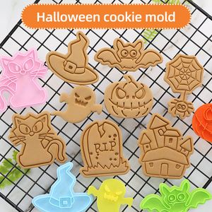 Páscoa Halloween Christmas Cockie Cutters Definir 3D Animal Animal Flor Cookie Molde Plástico Pressing Selo Pastelaria Ferramentas