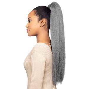 シルバーグレーのかぎ針編み編組キンキーポニーテール人間のヘアーピース女性Ponytailsエクステンショングレーポニーテールヘアピース100g 120g 140gアフリカ系アメリカ人の髪型熱い販売