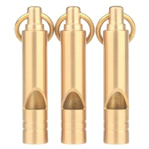 2021 Wholesale 9.5*50mm wholesale Pure Brass whistle Mini Keyring Keychain Copper whistles Outdoor Emergency Survival tool