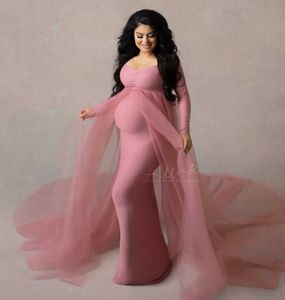 Abiti di maternità rosa Puntelli di fotografia Puntelli senza spalle Abito lungo per le donne incinte Maxi Gown Docce per bambini Foto Shoot Q0713