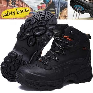 Man's Safety Shoes for Steel Toe Hiking Boots Men Waterproof Work Protection Anti-Collision Hunting with Iron Sheet 211217