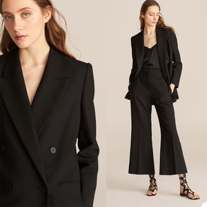 Black Formal Office Lady Suits Women Work Wide Pants Outfit Evening Party Prom Blazer Tuxedos Wear 2 Pieces