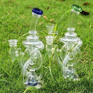 Spessore riciclatore Bruciatore di olio narghilè vetro Bong Tubi percolator Shisha 8.6 pollici Squisito tubo di vetro acqua trasparente blu verde tabacco DAB Rig 14mm Giunto femminile per fumare