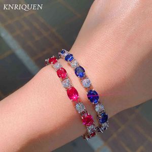 2021 Роскошь Стерлинговое серебро 925 Имитация Танзанит Сапфир Ruby Gemstone Strand Браслеты изысканные украшения для женщин 17,5 + 5см