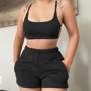 New Backless Camis And Shorts Loungewear Set Clothes Vendors For Women Sporty Ribbed Fashion Casual Strap 2 Piece Tracksuit