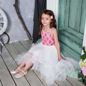 High Low Flower Girl Dress Style Sequins Ballroom Dresses for Wedding Party Perform Kids Clothes E17128 210610