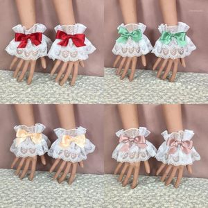 Guanti a cinque dita per la festa di nozze Cameriera Cosplay Bracciale in pizzo multicolore Lolita Manica a mano Polsini dolci arruffati