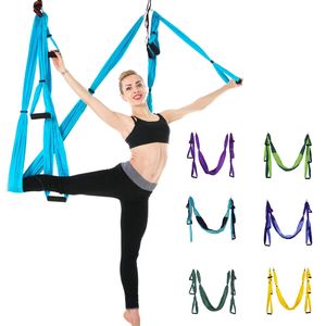 Full Set Anti-gravity Aerial Yoga Ceiling Hammock Flying Swing Trapeze Yoga Inversion Device Home GYM Hanging Belt Max 200kg Q0219