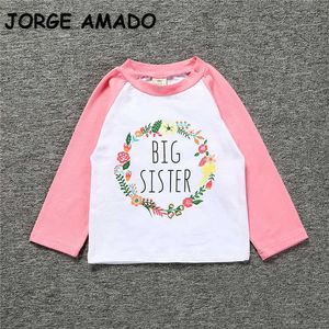 Atacado primavera meninas t-shirt O-pescoço letra de algodão mangas compridas crianças moda roupas E7708 210610